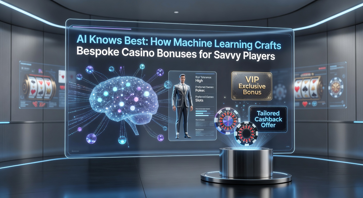 Visualization of machine learning algorithms analyzing player data to generate personalized casino bonus offers, showing data flows and customized reward icons