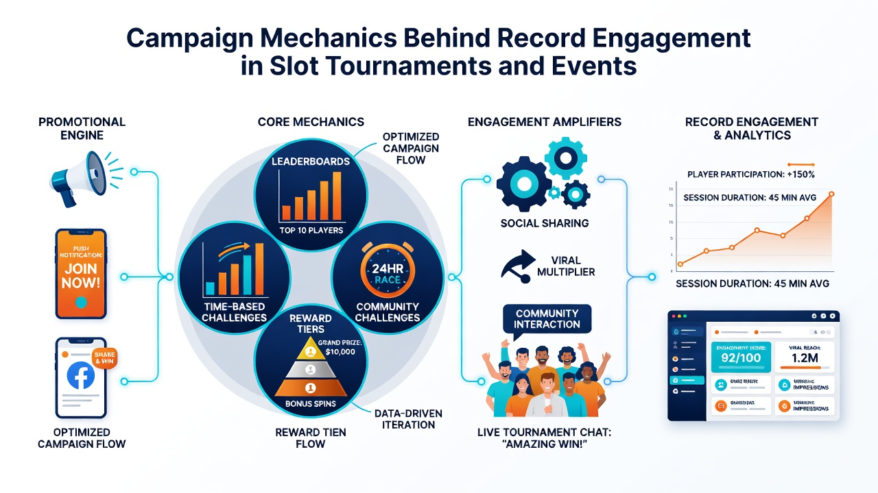 Digital interface showing slot tournament leaderboard updates and prize distribution details