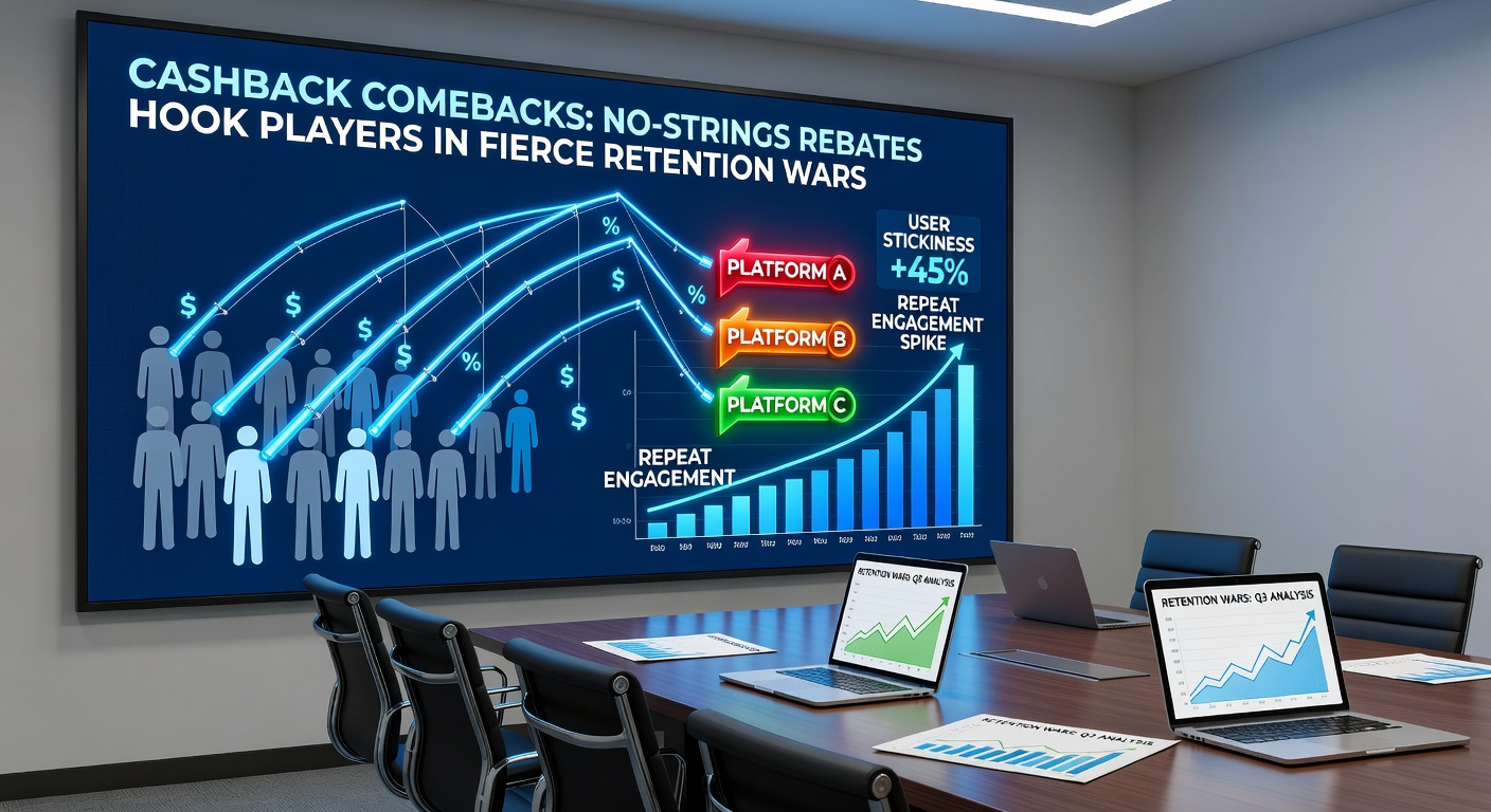 Chart depicting rising cashback adoption trends with player retention graphs climbing steeply in various markets