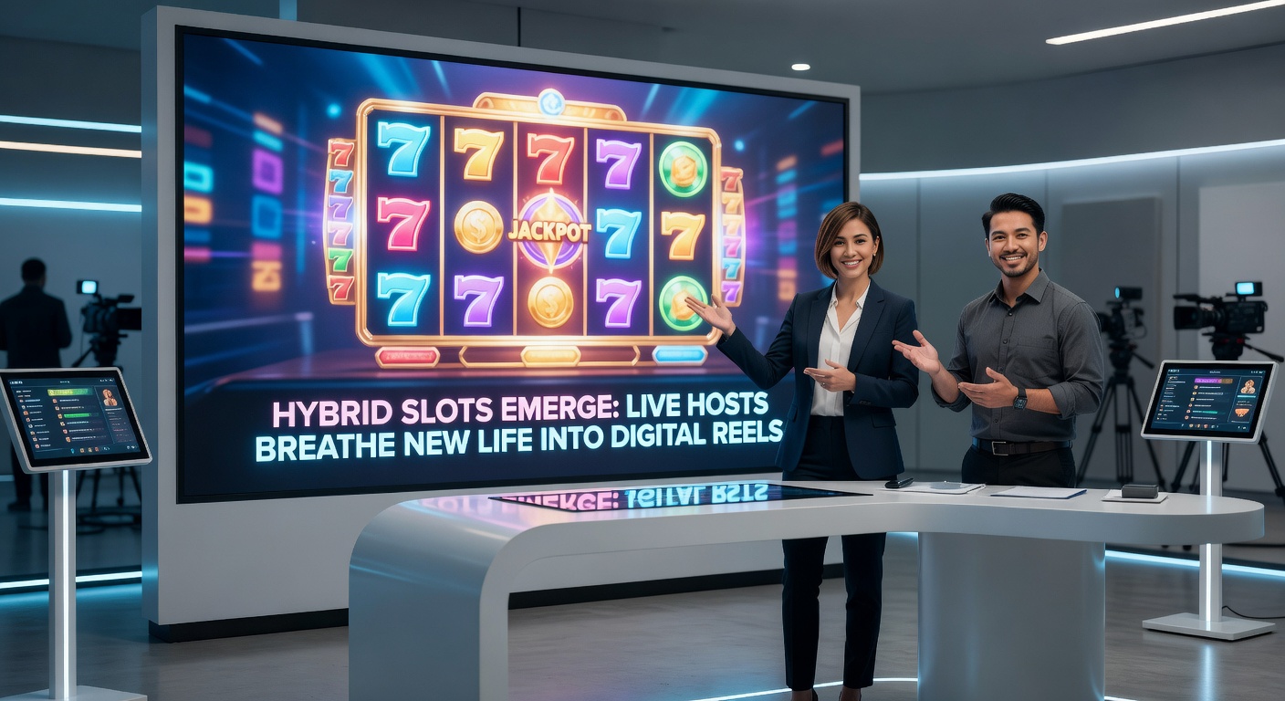 Close-up of a live slot host celebrating a massive win on hybrid reels, with player chat overlay visible