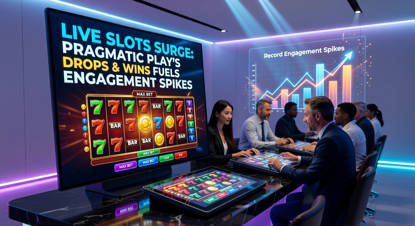 Vibrant live slots interface from Pragmatic Play showcasing Drops & Wins promotions with cascading prizes and real-time dealer action