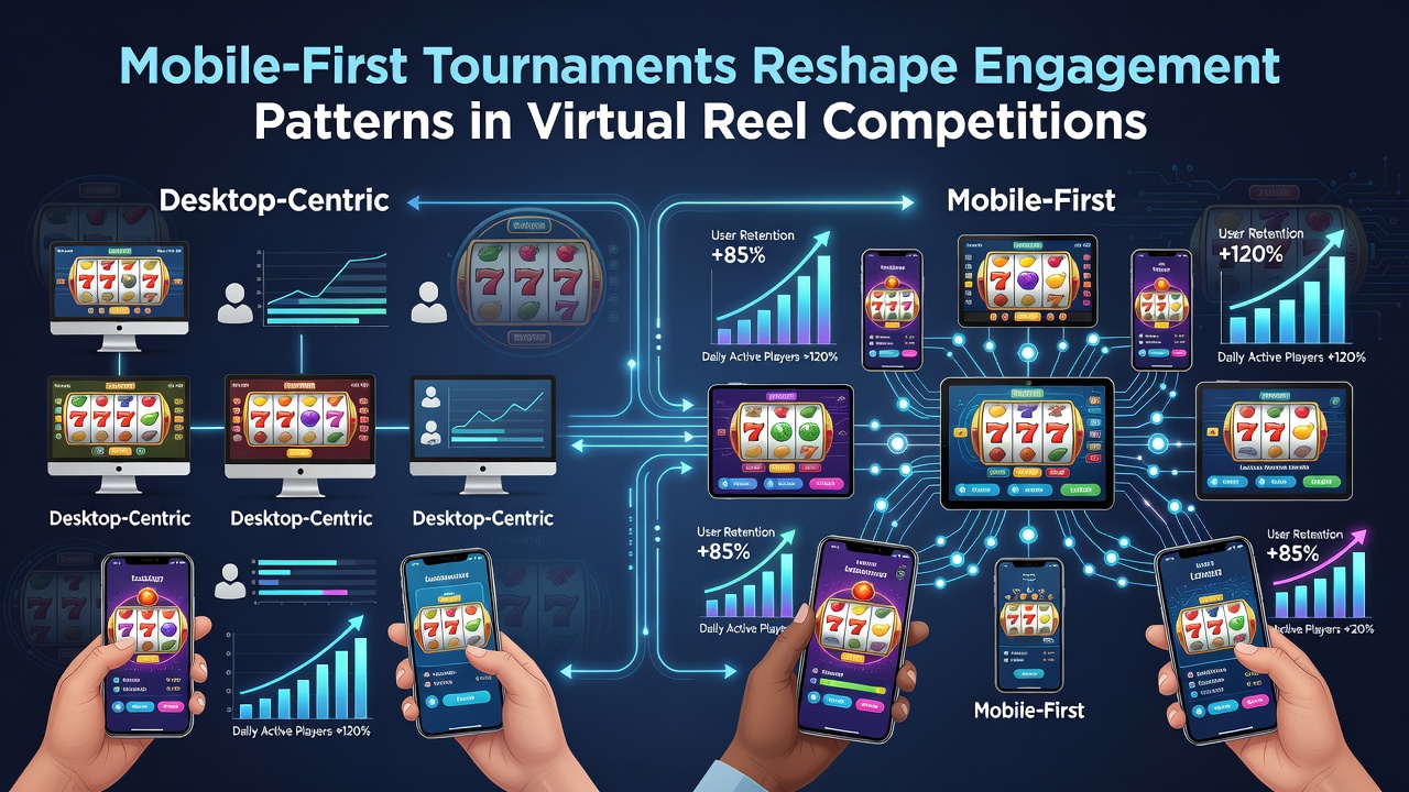 Close-up of a smartphone screen showing clustered symbol mechanics and tournament progress bars in a virtual reel game
