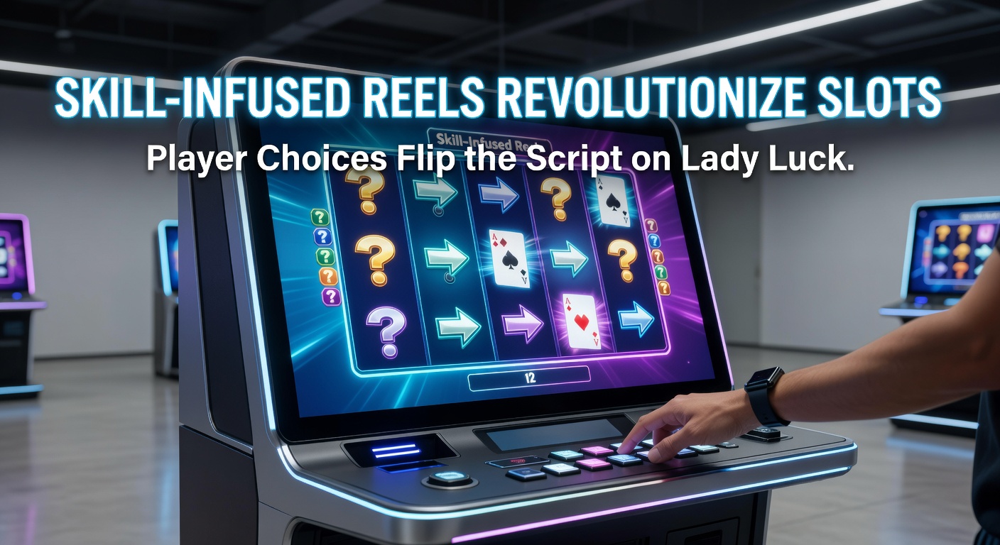 Vibrant slot machine screen displaying interactive skill-based bonus rounds with player choice options glowing in neon lights