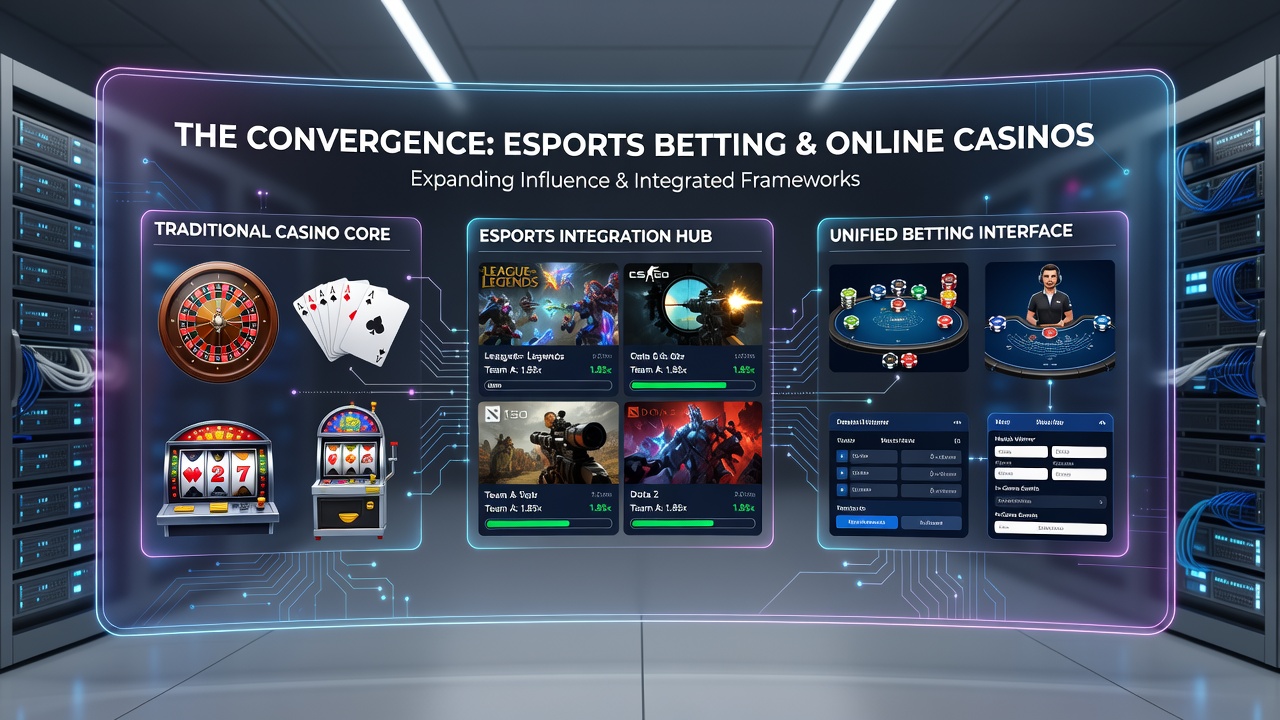 Esports tournament highlights overlaid on a casino dashboard showing live betting odds next to slot recommendations