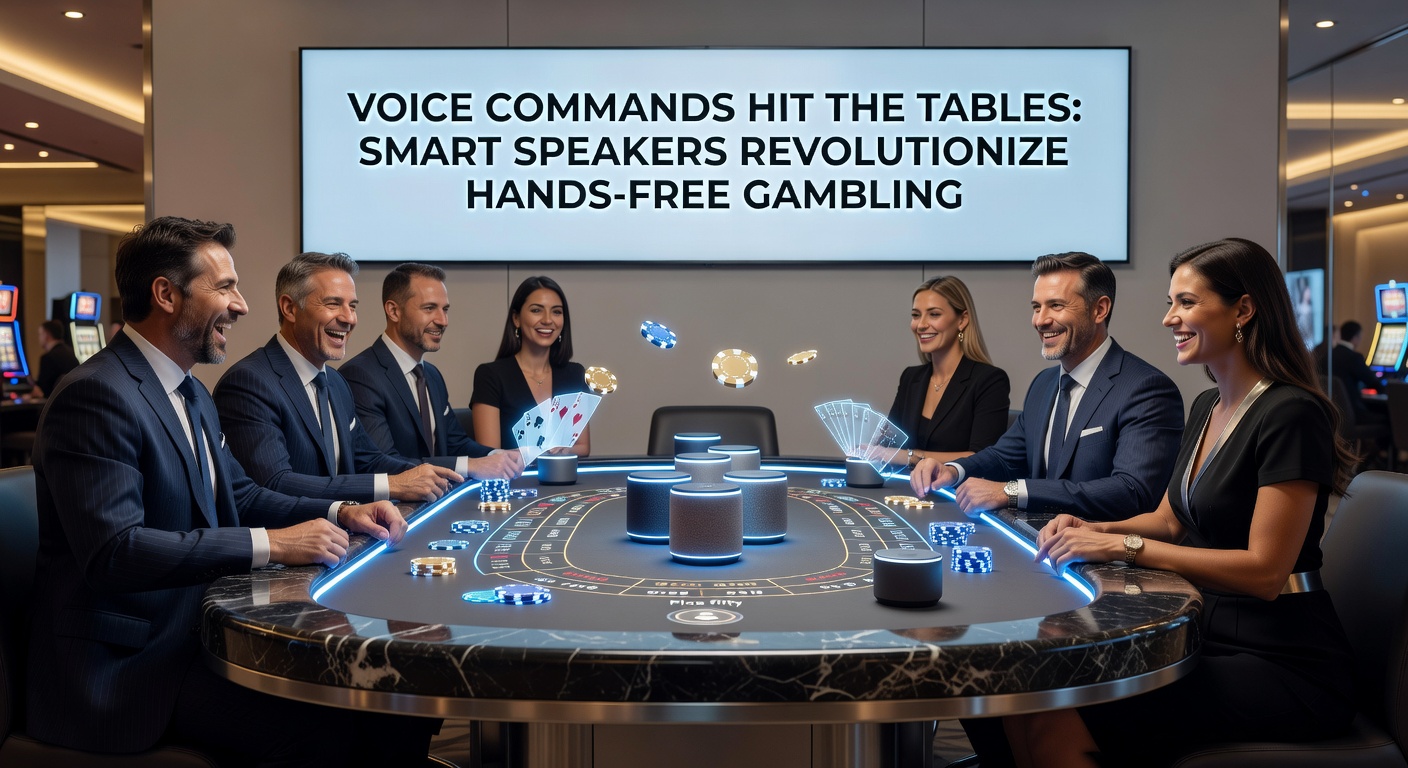 Smart speaker device integrated with casino gaming interface displaying voice-activated roulette wheel and betting options